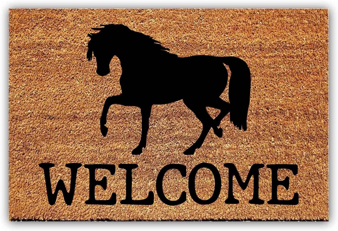 Funny Coir Doormat Welcome Horse Front Porch Monogram Doormat For The Entrance Way Personalized Home Decor Rugs Prank House Warming Gift Non Slip Outdoor Doormat Coconut Coir Doormat 23.6 x 15.7 inch