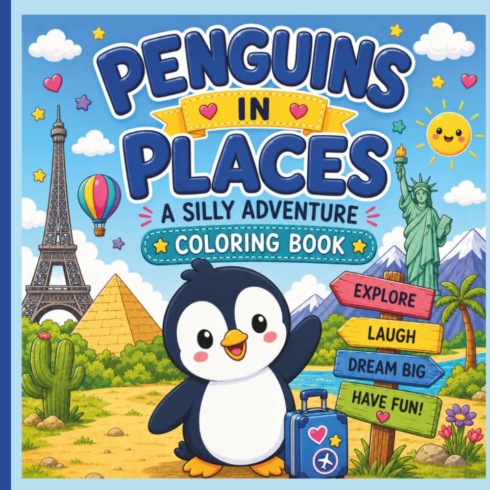 Penguins in Places: A Silly Adventure Coloring Book