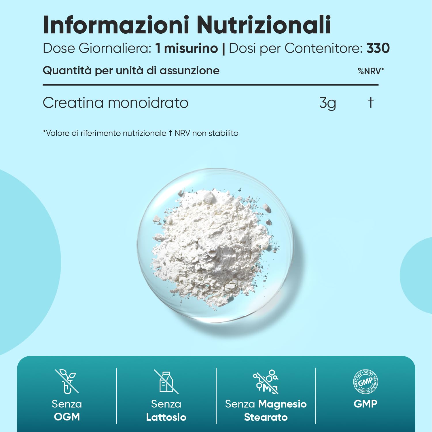 Creatina Monoidrata in Polvere da 1kg Vegana, 3000mg, 330 Dosi (Fornitura di 10+ Mesi) Creatina in Polvere Micronizzata Pura con Misurino, Pre Workout, Intra e Post Workout, Senza Magnesio Stearato