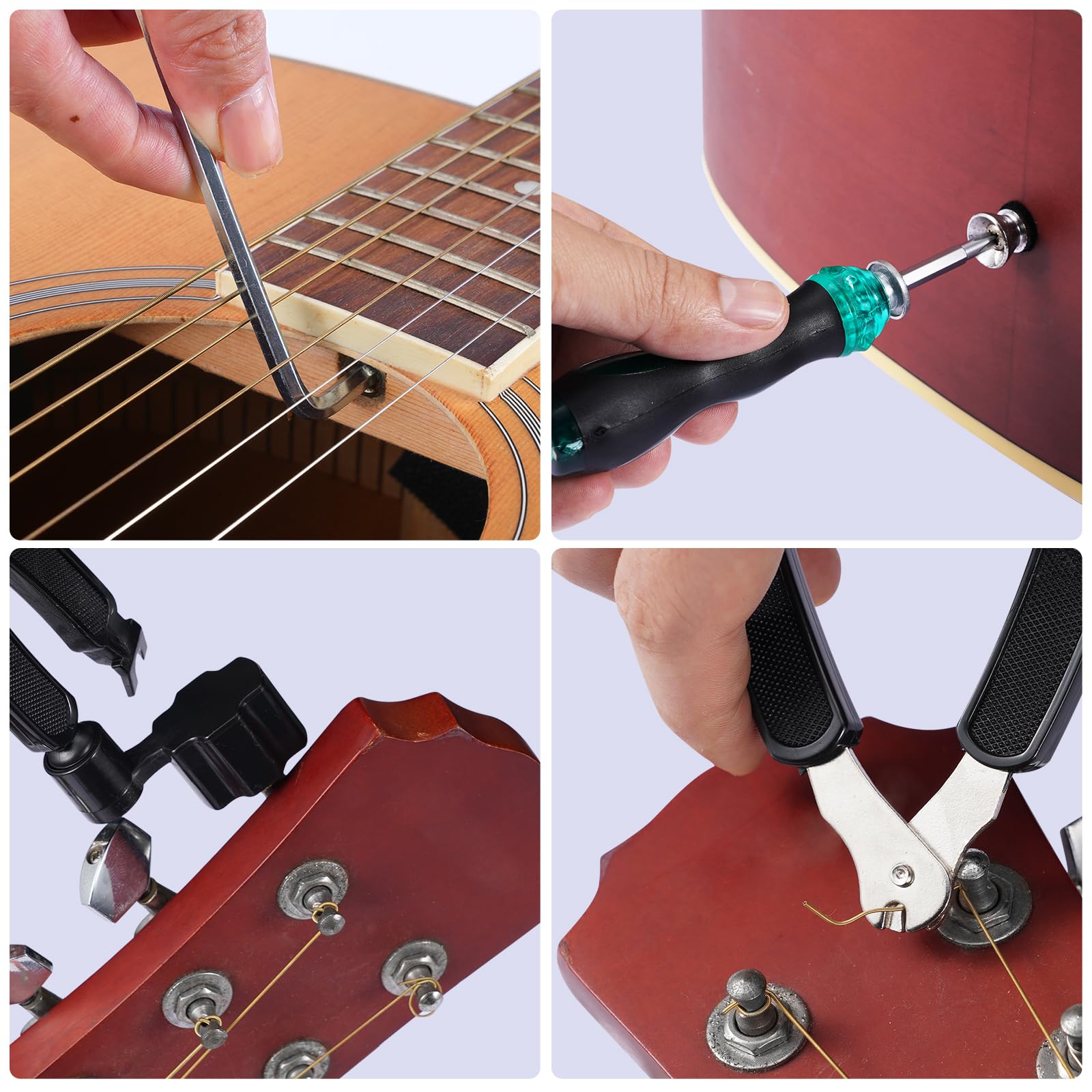 LEKATO Kit Herramientas Reparación de Guitarra, 25 Piezas Herramientas Mantenimiento de Guitarra, Kit de Limpieza con Cortadora Enrollador de Cuerdas, Guitar Tools para Ukelele Guitarra