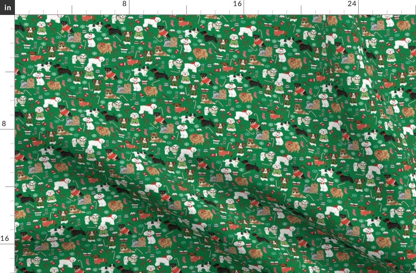 Spoonflower Fabric - Christmas Dogs Cute Candy Canes Presents Dog Breeds Pets Corgi Poodles Printed on Organic Cotton Sateen Fabric by The Yard - Sewing Quilting Apparel Home Decor