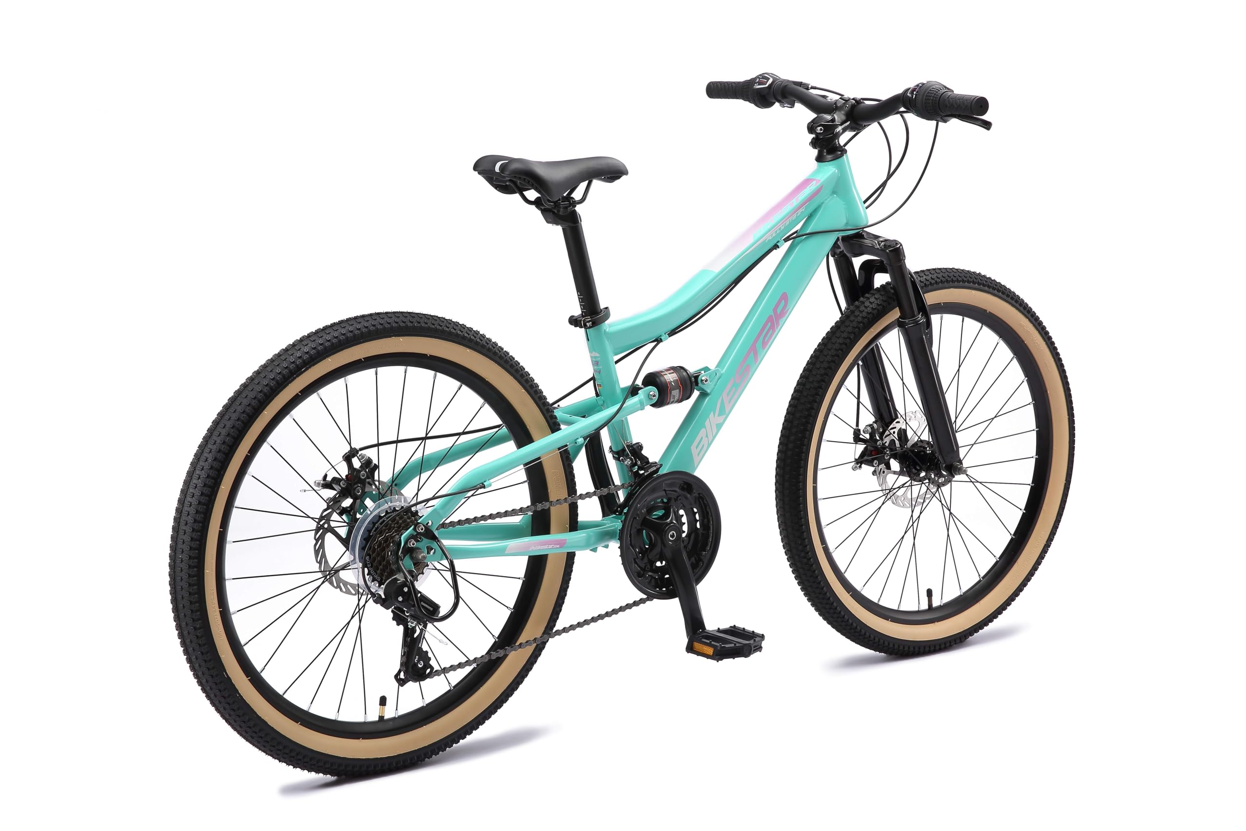 BIKESTAR Kinder Fahrrad Fully Mountainbike 21 Gang Shimano, Scheibenbremse ab 8 Jahre | 24 Zoll Kinderrad MTB | RISIKOFREI TESTEN