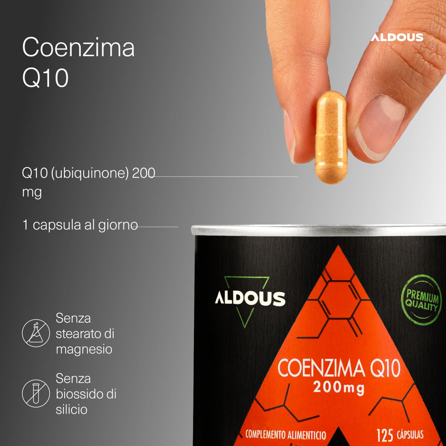 Coenzima Q10 200mg - per +4 mesi - Ubichinolo, Fermentazione naturale - Q10 integratore CoQ10 - Supporto per Energia, Benessere della pelle - Antiossidante, Sistema Immunitario - Vegan - Aldous