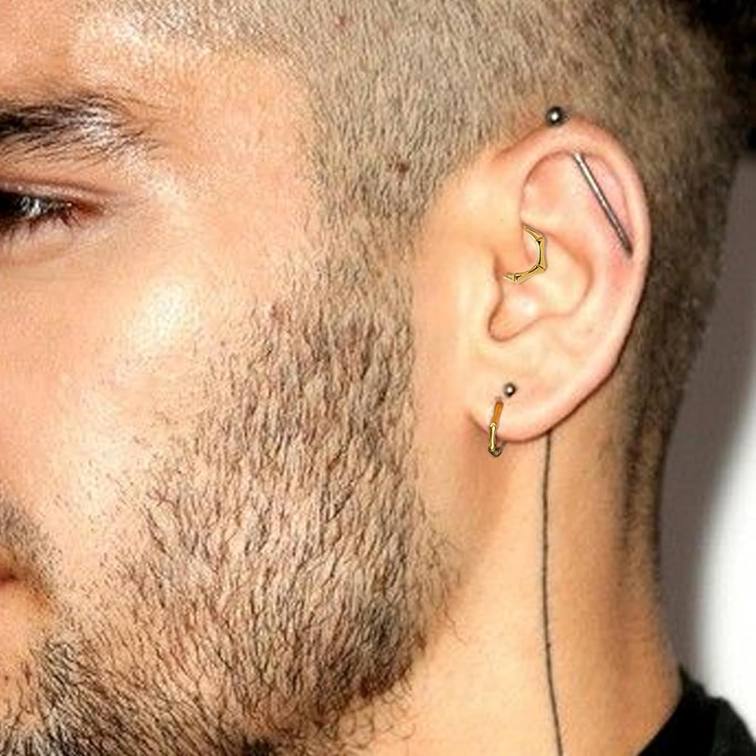 16g Bamboo Septum Rings: Surgical Steel Nose Ring, Helix Cartilage Clicker Hoop Earrings Daith Piercing Body Jewelry for Women Men 8mm/10mm - Image 4