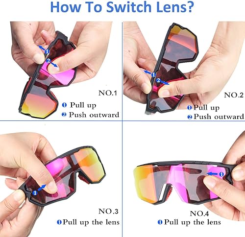 Miniatura 5 de Gafas de sol deportivas Gafas de ciclismo Gafas polarizadas rosadas Gafas de béisbol con 3 lentes, pesca, esquí, correr, golf