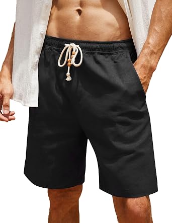 Linen Shorts Casual Elastic Waist 
