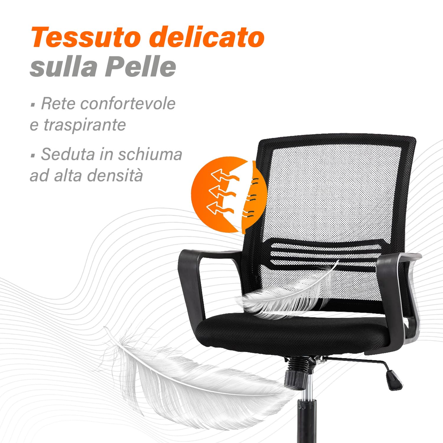 IlGruppone Passione Casa Sedia Da Ufficio In Rete,Supporto Lombare Regolabile In Altezza,Girevole,Poltrona Da Scrivania Con Seduta Traspirante Inclinazione Ad Ondeggiamento Pistone Gas - Nero