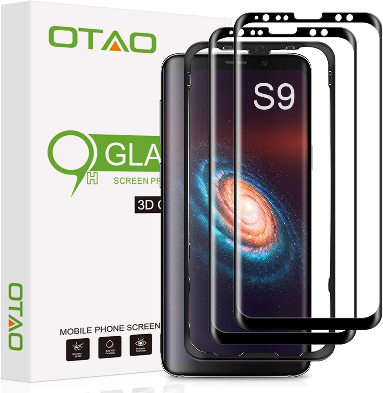 OTAO (2 Pack) Galaxy S9 Screen Protector Tempered Glass, 3D Curved Dot Matrix [Full Screen Coverage] Glass Screen Protector for Samsung Galaxy S 9 with Installation Tray [Case Friendly]