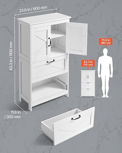 Miniatura 3 de VEVOR - Armario de piso para baño, de 4 niveles, organizador de almacenamiento de madera con 2 puertas, 2 cajones y estante ajustable, mueble