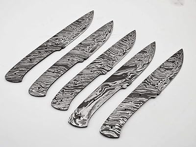 Lot of 5 Rare Custom Damascus Skinning knife Camping Knife with Blank Blade