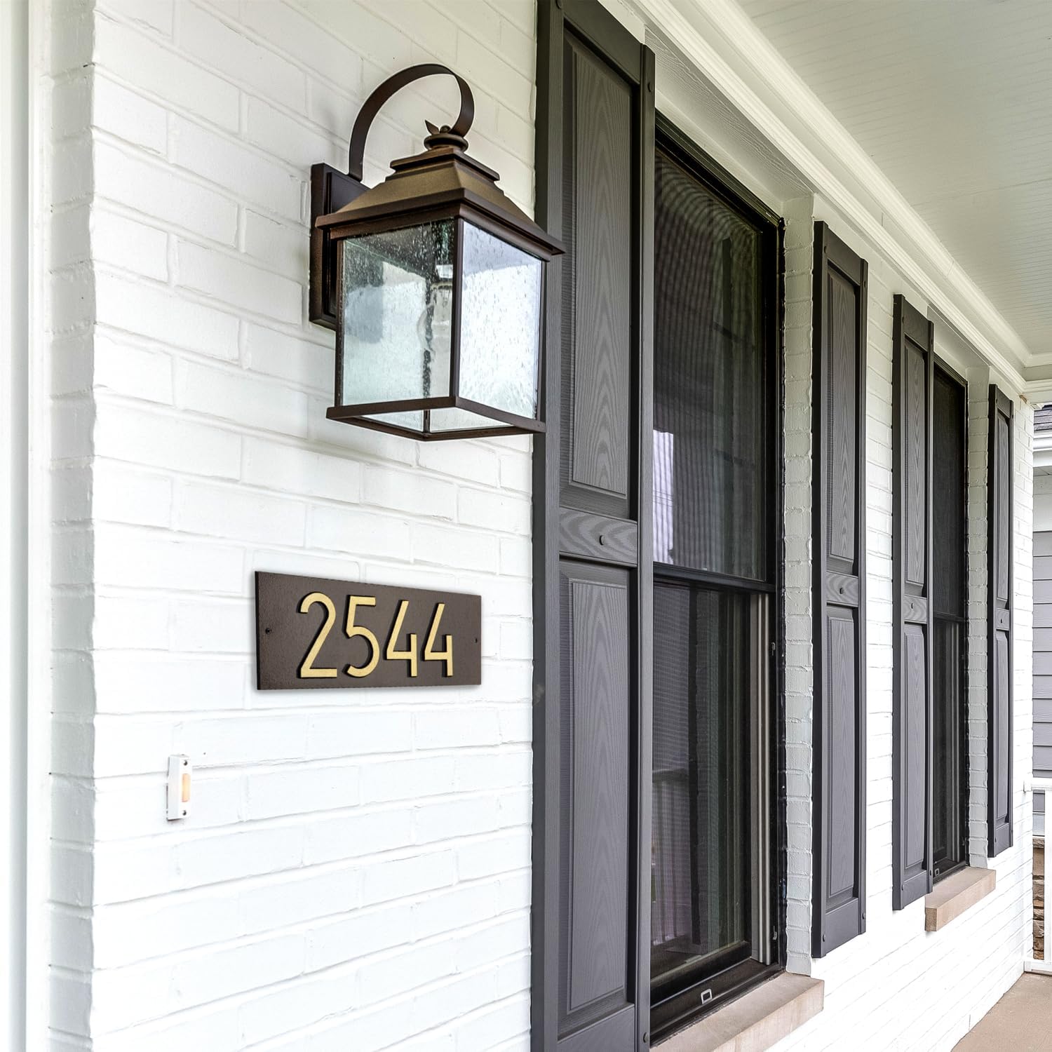 Whitehall Personalized Cast Aluminum Address Plaque, Custom Modern Horizontal House Number Sign, 14.5 x 5.5 inch Rectangle, Dark Bronze with Goldtone Numbers