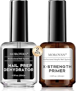 Morovan Nail Primer and Dehydrator for Acrylic Nails, Professional 2 Pcs No Burn Fast