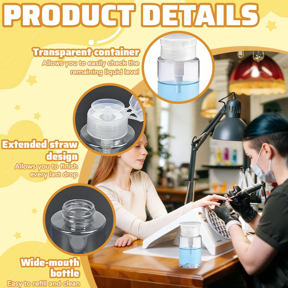 4 Pz Dispenser a Pressione Pompa di Rimozione Smalto in Plastica da 200ml,Bottiglia Trasparente per Solvente per Unghie,Dispenser di Liquidi a Pressione per Cosmetici, Cura delle Unghie