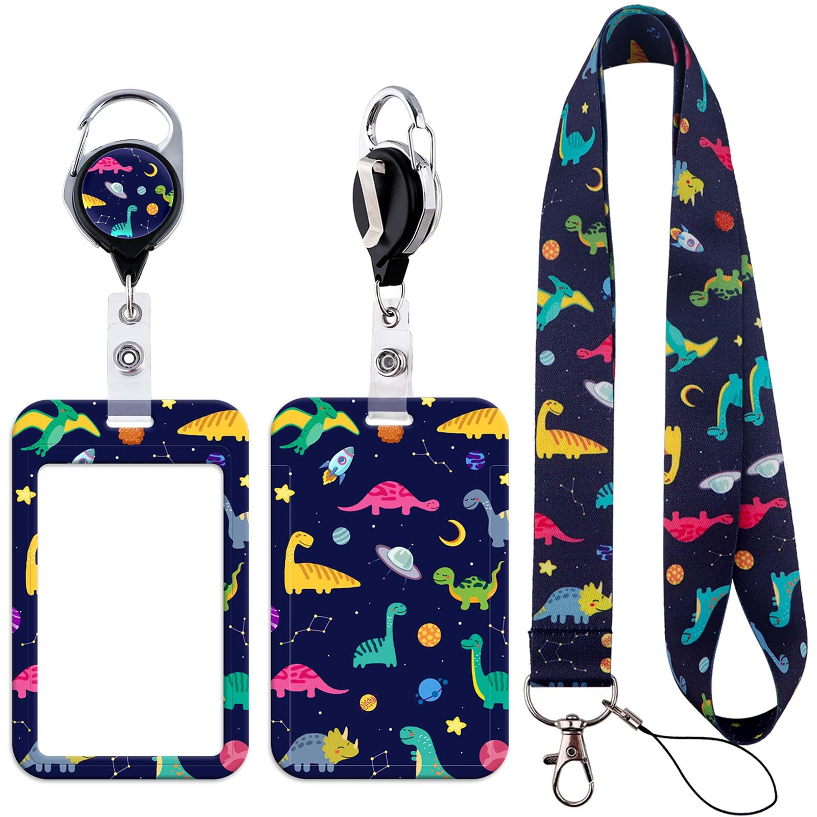 Dinosaur Retractable Lanyard Card Holder Set including Stylish Design, Durable