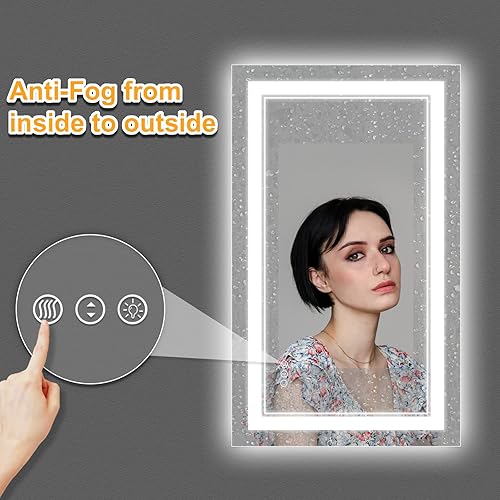 Miniatura 49 de Espejo de baño LED de 40 x 32 pulgadas, luz frontal y retroiluminada, antiniebla, regulable, espejo de tocador iluminado con memoria, espejo LED