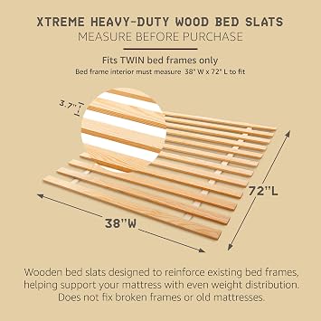 Hercules Xtreme Bed Frame Support Slats, Heavy-Duty Solid Pine, Twin Size