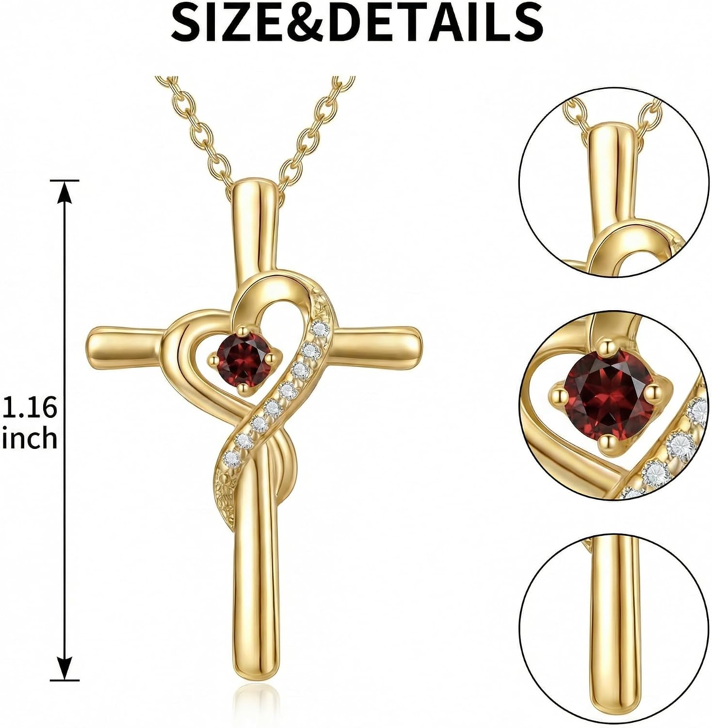 14K Gold Birthstone Cross Necklace for Women,Faith Jewelry Gift for women