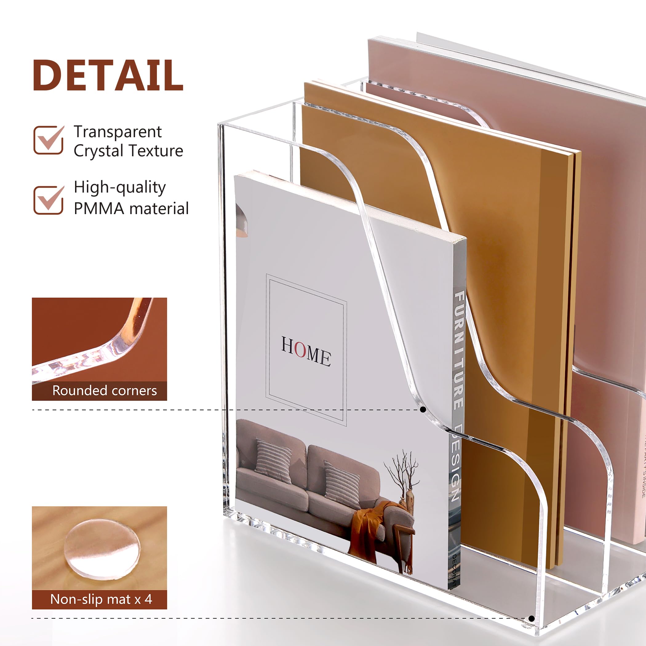 SANRUI Organizer da scrivania in acrilico, porta documenti e cartelle portadocumenti, organizer da scrivania a 3 sezioni, organizer per riviste per forniture per ufficio, trasparente