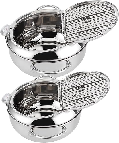 Miniatura 8 de Olla para freír tempura japonesa de acero inoxidable con termómetro, mini olla de acero inoxidable para papas fritas, camarones, alas de pollo y