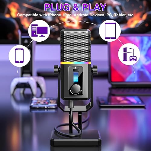 Miniatura 6 de Facmogu HK2 Micrófono para juegos, micrófono dinámico USB para juegos para PC, micrófono de transmisión de juegos de computadora con luz RGB, botón
