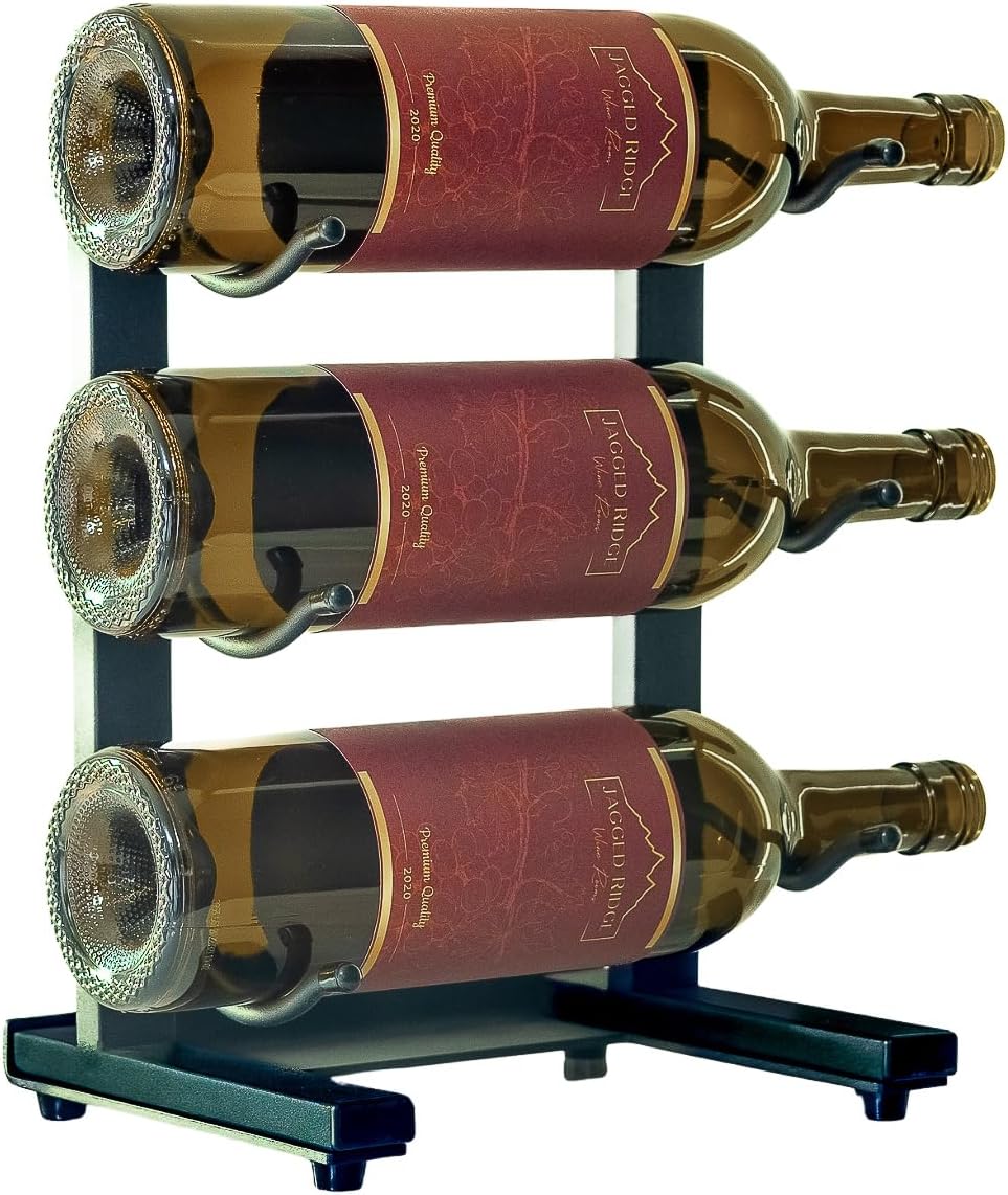 Jagged Ridge Wine Rooms - Compact 3-Bottle Tabletop Wine Rack, Elegant Metal Design, Perfect for Home Bar or Kitchen Counter