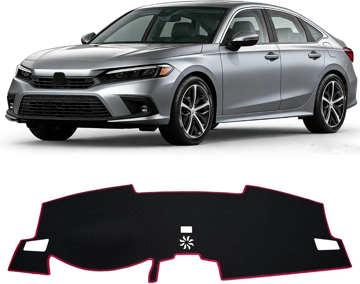 for 2022 2023 2024 2025 2026 Honda Civic Dash Cover | Dashboard Cover Mat Custom fit for Honda Civic 2022-2026,Protective Dashboard for Civic Accessory (Red edge)