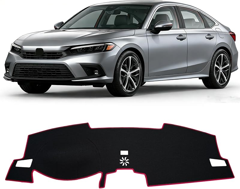 for 2022 2023 2024 2025 2026 Honda Civic Dash Cover | Dashboard Cover Mat Custom fit for Honda Civic 2022-2026,Protective Dashboard for Civic Accessory (Red edge)