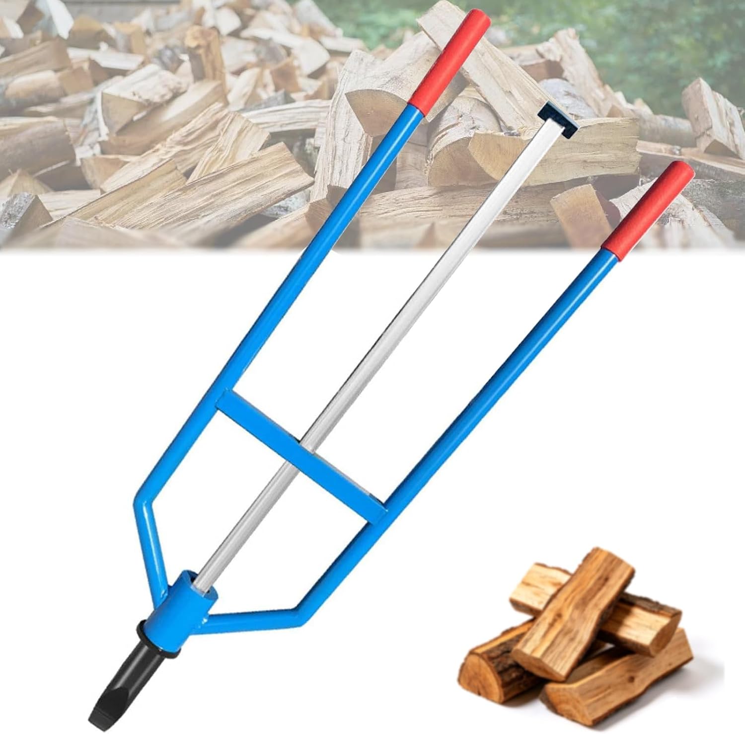 Manual Firewood Splitter Tool, Inertial Handheld Log Splitter with 3 x 18 cm High-Carbon Steel Blade, Heavy Duty Inertia Mechanism, Triangular Head, for Home Fireplace/Outdoor Survival Use