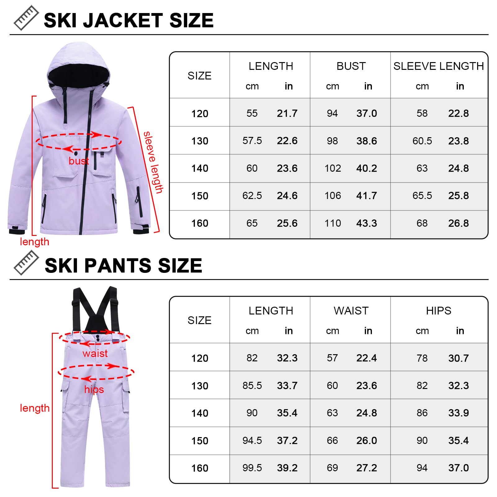 Traje de Esquí Niños Niñas Conjunto de Nieve 2 Piezas Abrigo con Capucha + Pantalón Traje de Nieve a Preuba de Viento Impermeable
