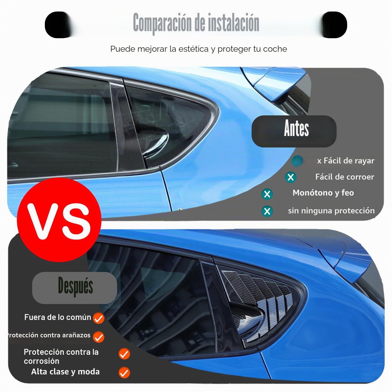 Decoración de ventana triangular para puerta de vidrio lateral trasera de coche con persiana de louvers ABS para SEAT Leon MK2 2008-2012 (patrón de fibra de carbono)