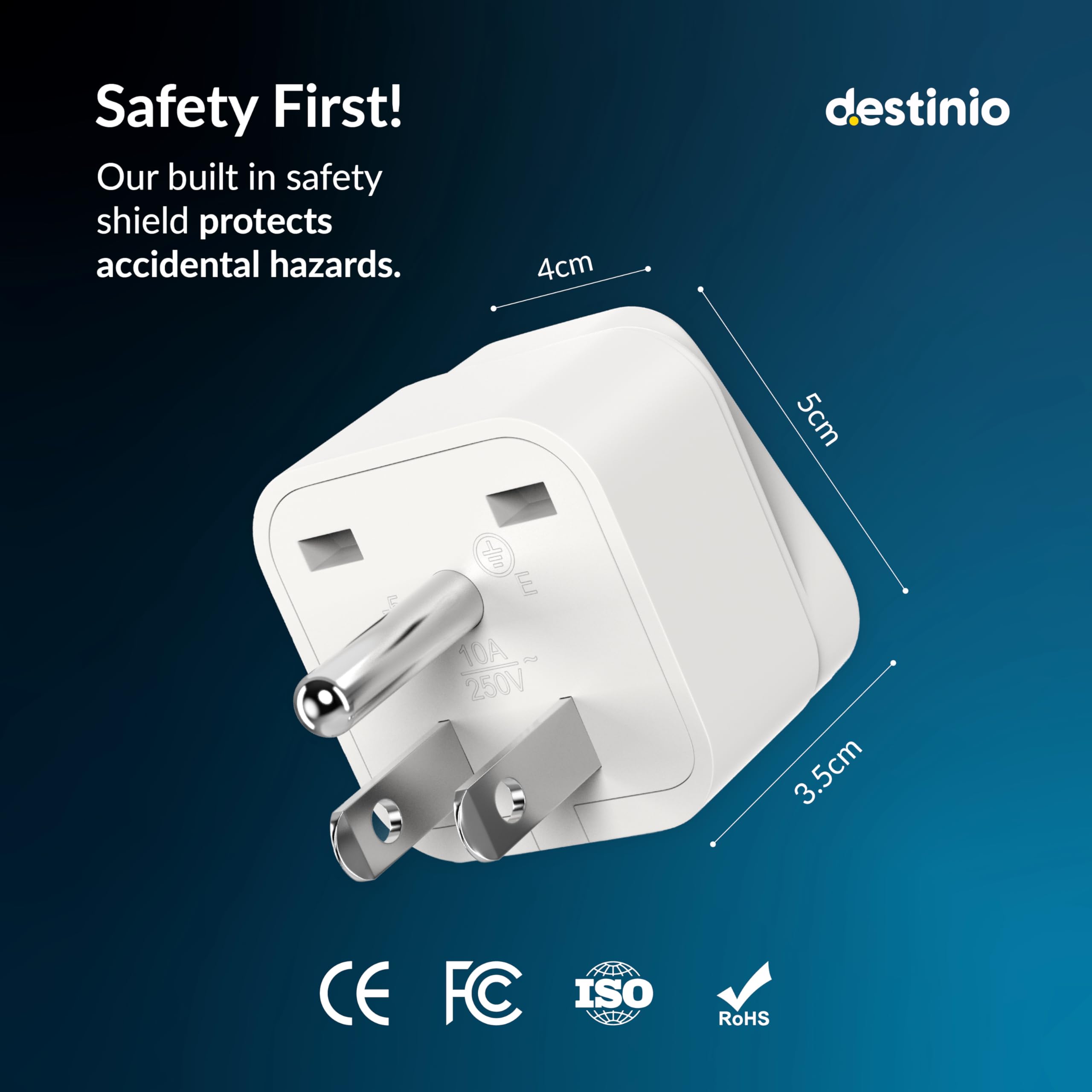 Destinio India to USA Converter Plug for Travel – Universal Type B Adapter for Canada Japan & More | Indian Pin Compatible Charger Connector for Laptop Mobile | CE Certified RoHS Compliant (Pack of 2) — Amazon image 3