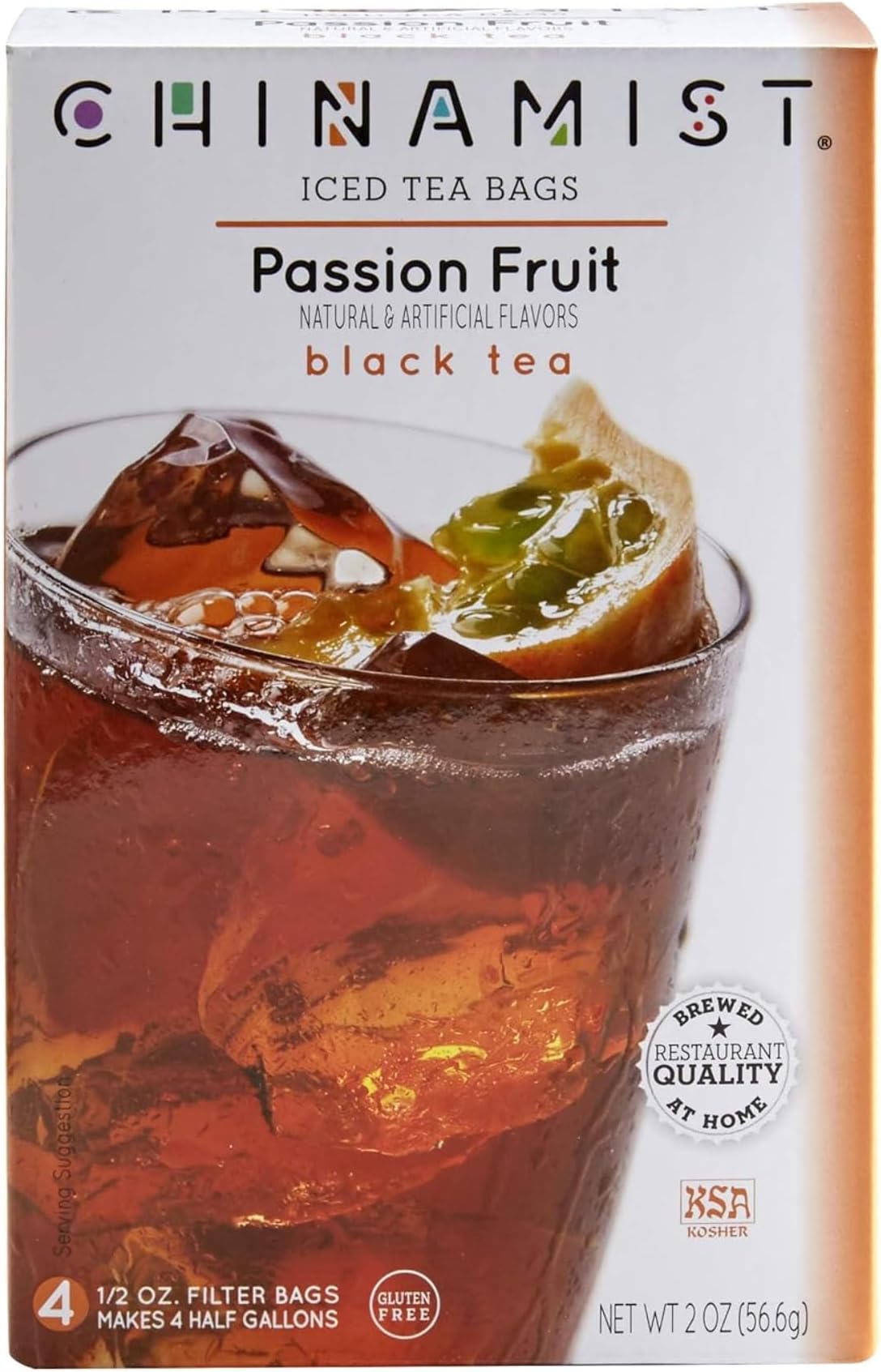 China Mist Iced Tea โ Passion Fruit Black Tea Infusion โ Refreshing and Delicious โ Each Tea Bag Yields 1/2 Gallon โ 4 bags