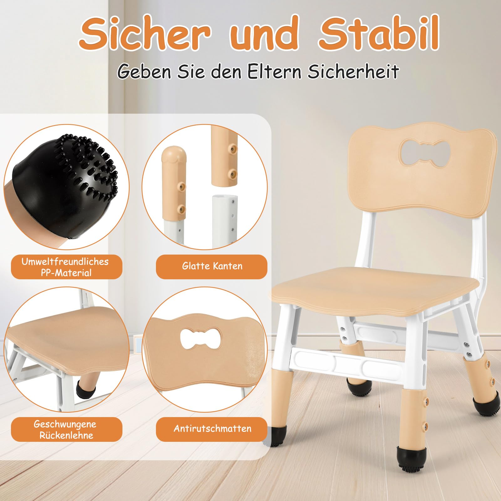 4PCS Chaise Enfant Plastique, Chaises de Bureau Réglable en Hauteur, Tabouret Capacité Portante 100kg, Chaises de Bureau pour Enfant Fille Garcon, pour Chambre d'enfant/école/Garderie, Gris