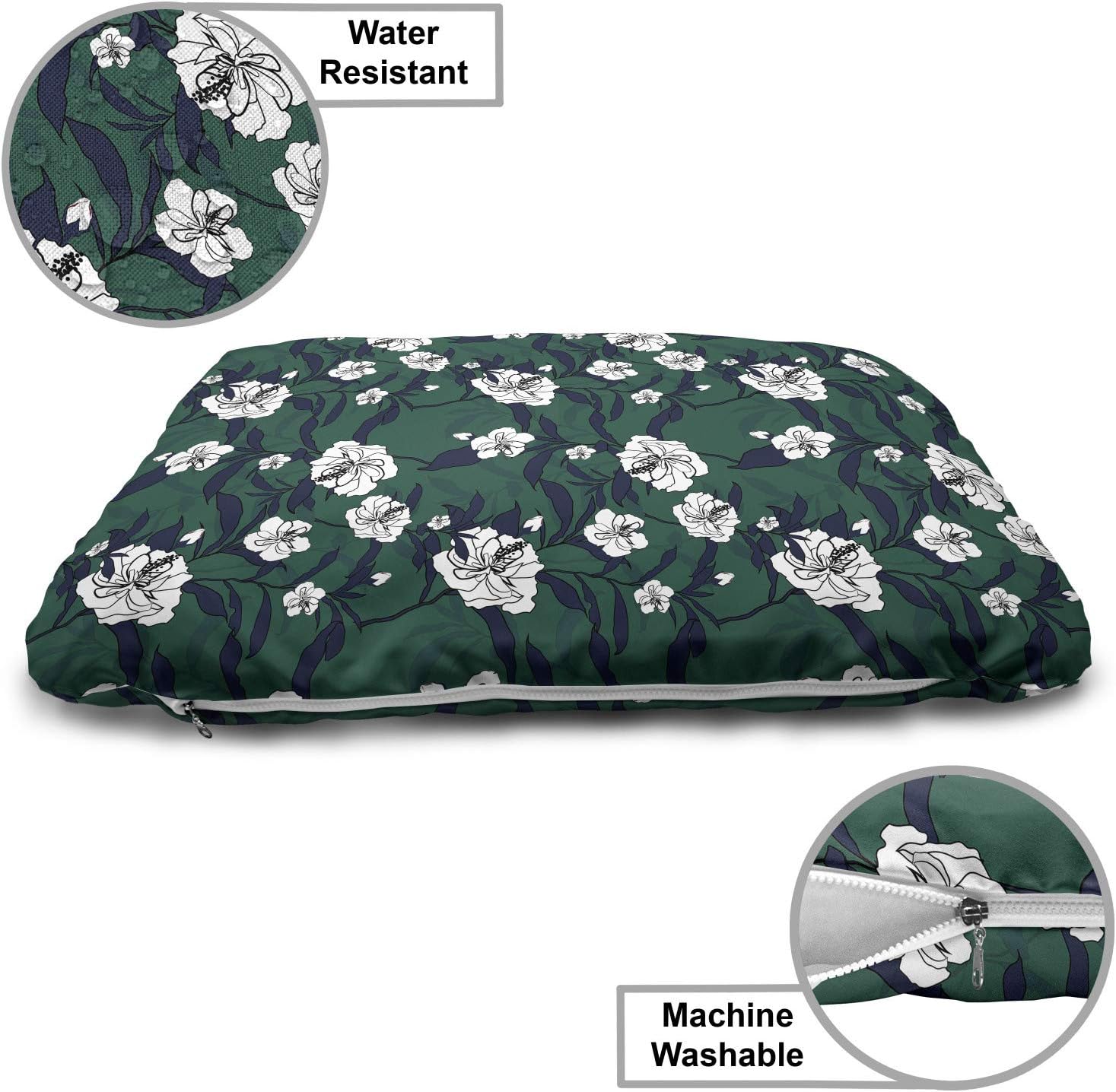 review Lunarable Garden Pet Bed, Silhouettes of Blooming Flower Illustration in Style, Chew Resistant Pad for Dogs and Cats Cushion with Removable Cover, 24