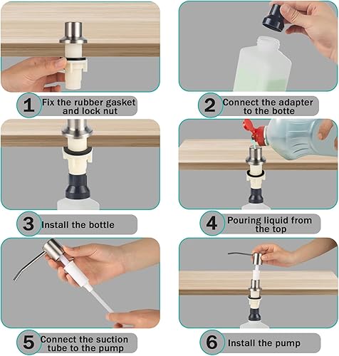 Miniatura 4 de Dispensador de jabón integrado para fregadero de cocina, cabezal de bomba de encimera de acero inoxidable de níquel cepillado (plástico integrado),