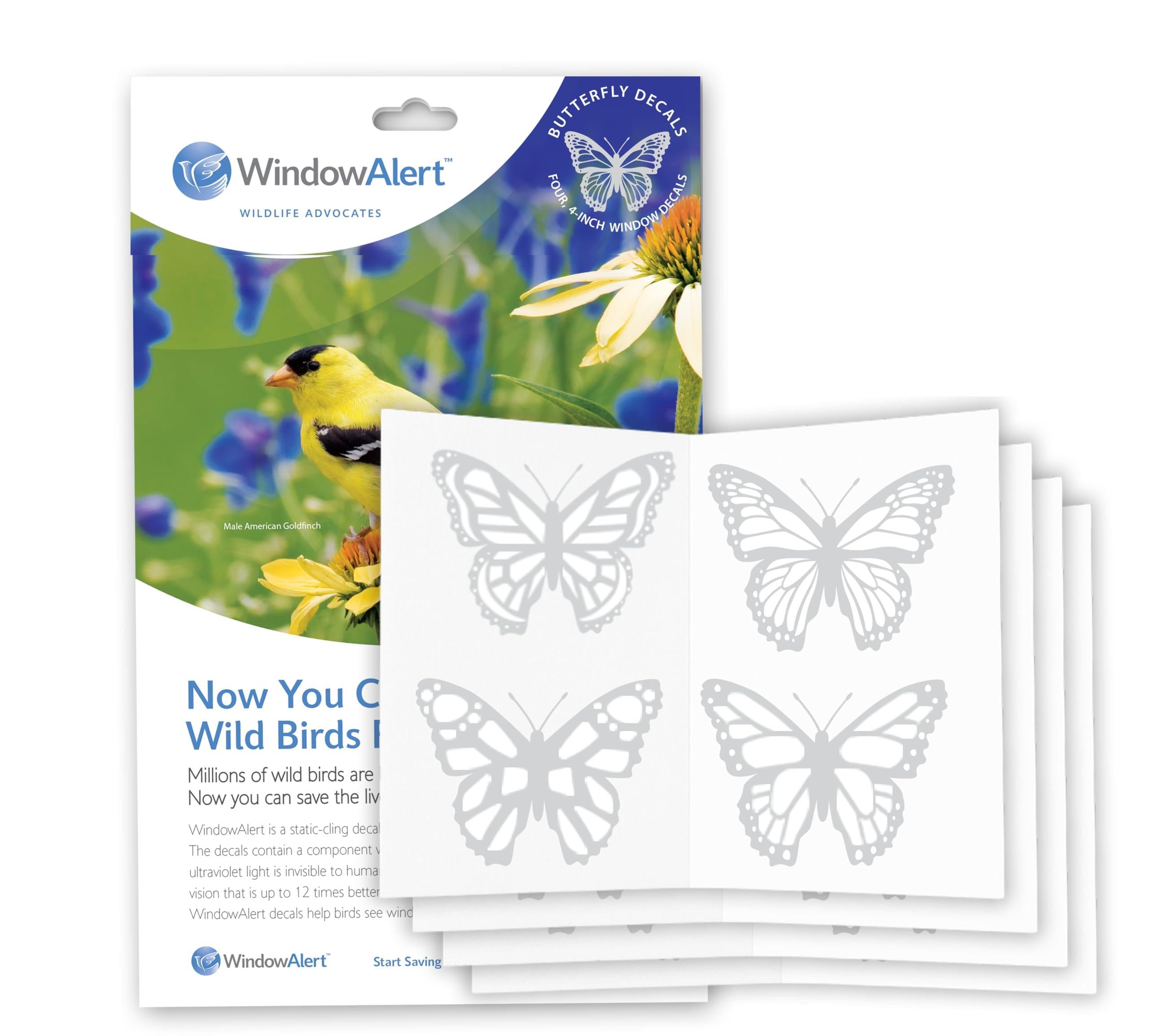 WindowAlert Butterfly Anti-Collision Decal 4 Pack - UV-Reflective Window Decal to Protect Wild Birds from Glass Collisions - Made in The USA โ image 1