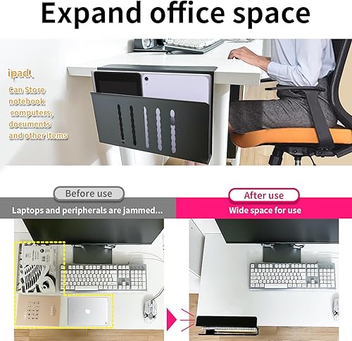 Miniatura 4 de Xapypy Organizador de escritorio, soporte para laptop, almacenamiento de escritorio colgante de acero, no requiere perforación, almacenamiento