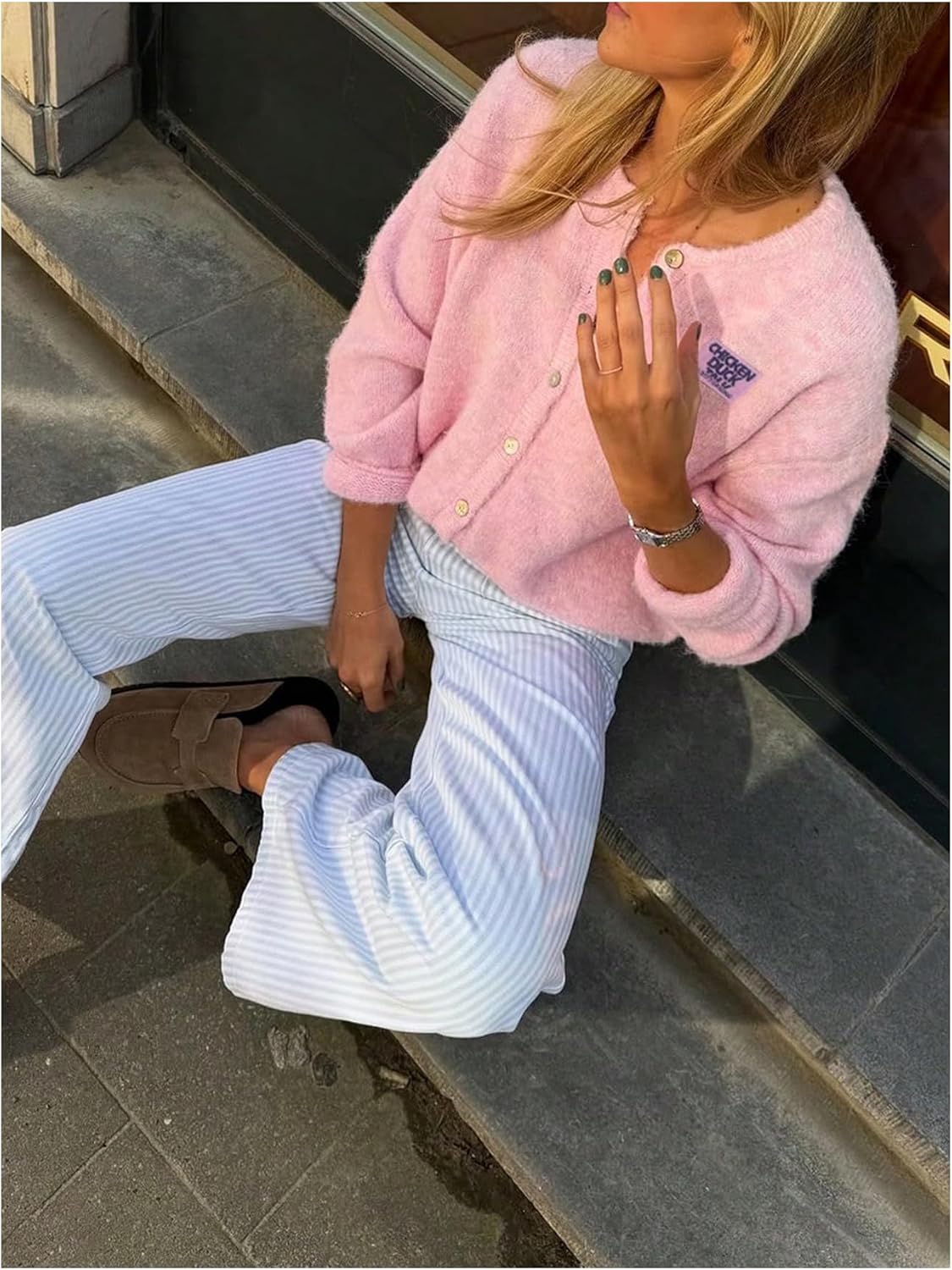 GORGLITTER Women's Long Sleeve Button Up Sweater Cardigan Tops Fall Cozy Casual Trendy Patched Crew Neck Knit Tops - Image 5