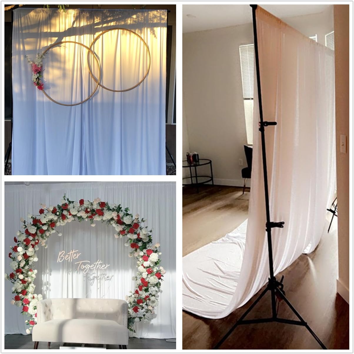 8 x 10ft White Backdrop Curtains Party Wedding Back Drops White Photo Curtains Soft Fabric Backdrop Wrinkle-Free Polyester Cortinas Blancas for Bridal Baby Shower Baptism Birthday Decor, 2 Panels