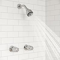 Vista 5 de Pfister Kit de moldura de ducha, válvula y cartucho incluidos, 2 manijas, manijas de perilla de metal, acabado cromado pulido, LG073120