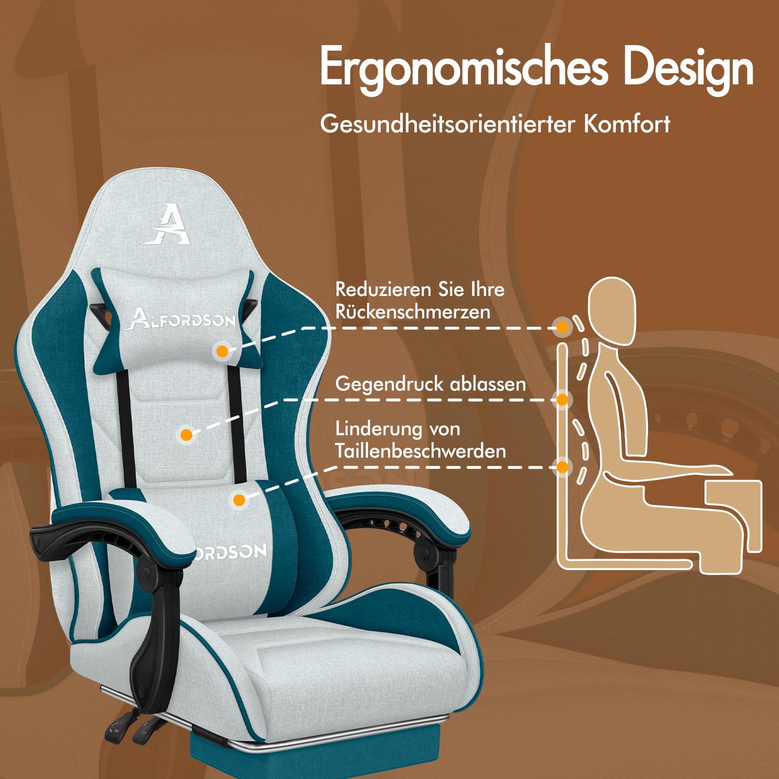 ALFORDSON Massage Gaming Stuhl Gamer-Stuhl ergonomischer Bürostuhl, Schreibtischstuhl Rennstuhl Verstellbarer, 360° Drehstuhl, höhenverstellbarer PC-Stuhl, Neigungswinkel 90°-150°, Dunkelblaugrün