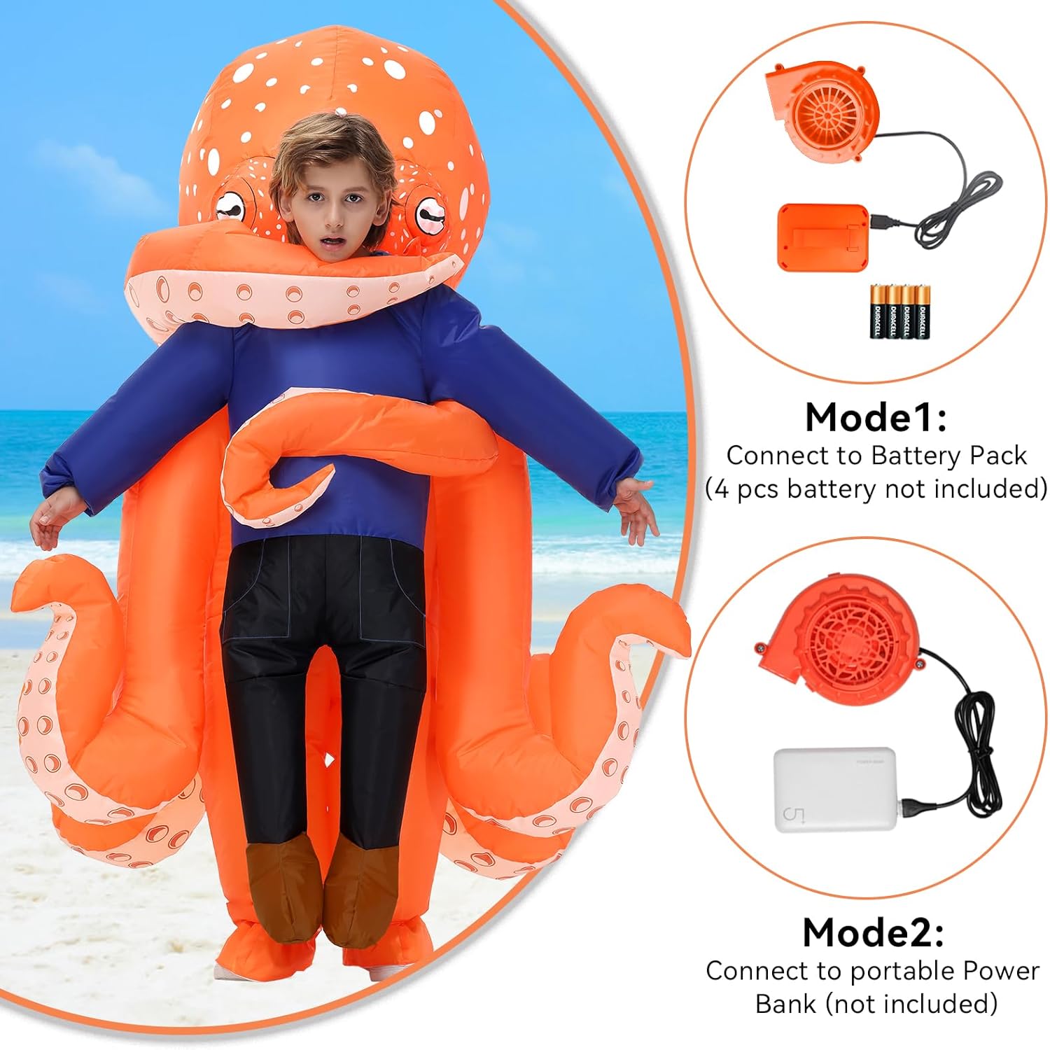 Inflatable Octopus Costume for Kids,Halloween Blow Up Octopus Costumes,Funny Animal Inflatable Costume for Boys Girls Cosplay - Image 3