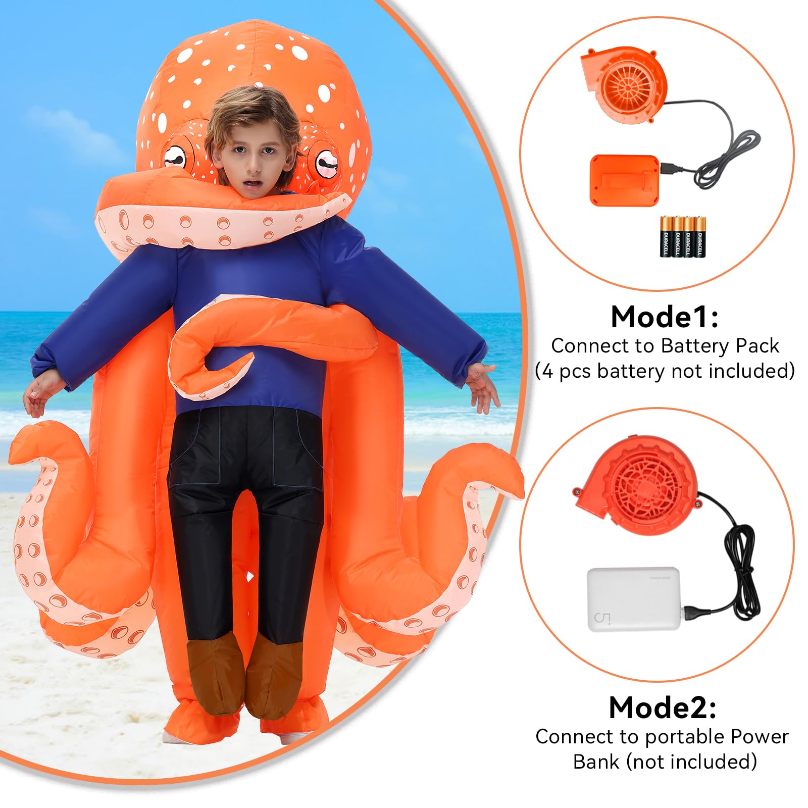 Poptrend Inflatable Octopus Costume for Adult Inflatable Blow up Costumes Octopus Halloween Costumes Men Women Funny Fancy Dress Party (Kids) - Image 2