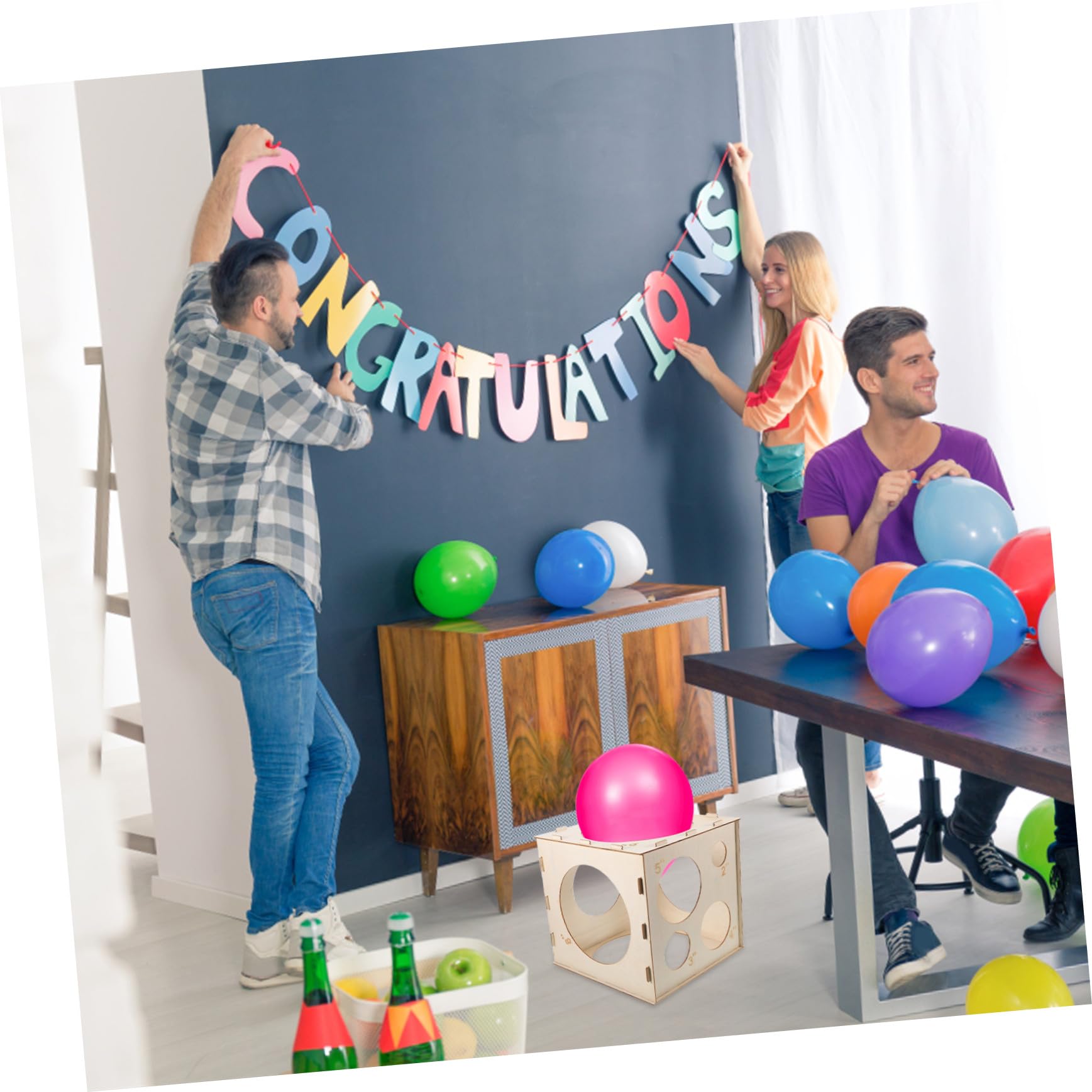 Caja Medidora Plegable de Madera para Globos, Cubo 9 Agujeros