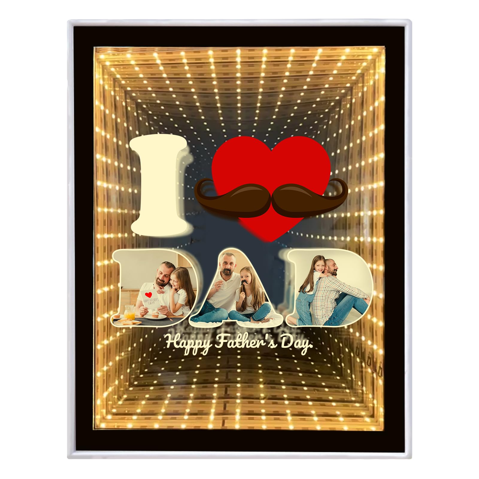 Personalised Photo Infinity Mirror, Custom Fathers Day, Thanksgiving, Birthday Gifts for Dad, Desktop LED Night Light Makeup Mirror 2 in 1, Home Decoration Bedroom Office Living Room