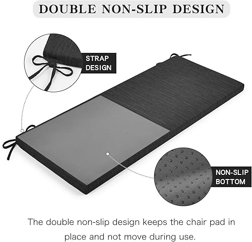 Miniatura 5 de baibu Cojín de banco clásico de 48 pulgadas con lazos, antideslizante, para interiores y exteriores, cojín de espuma de tamaño estándar con funda