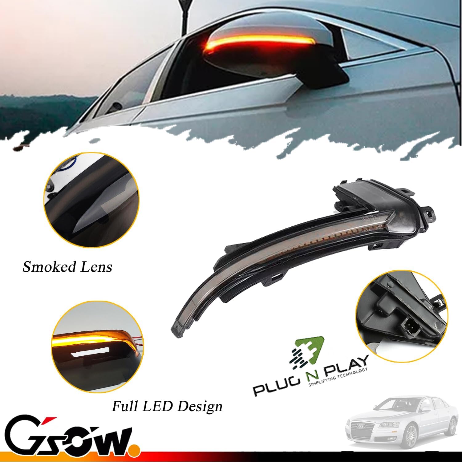 2 PCS Sequential Dynamic LED Side Mirror Turn Signal Lights for Au-di A3 8P A4 A5 B8 Q3 SQ3 A6 C6, Au-di Accessories Clear Lens Turn Signal Indicator Lamp