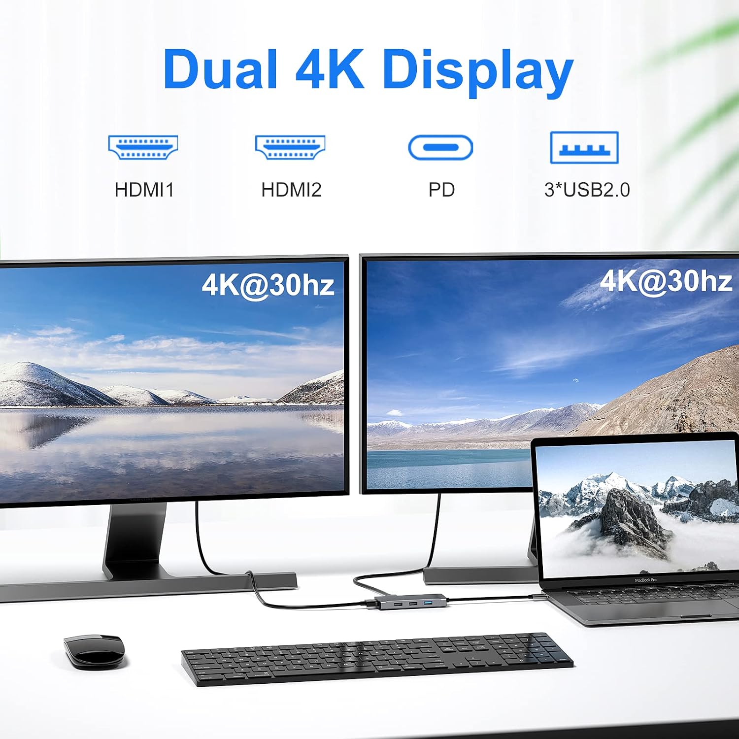 Docking Station USB C Hub to Dual HDMI Adapter,Dual 4K Multi Monitors USB C Adapter with 2 HDMI Ports,3USB Port,PD for Windows Compatible with Dell XPS 13 15 17,Lenovo Yoga,HP elitebook 840 g8,etc