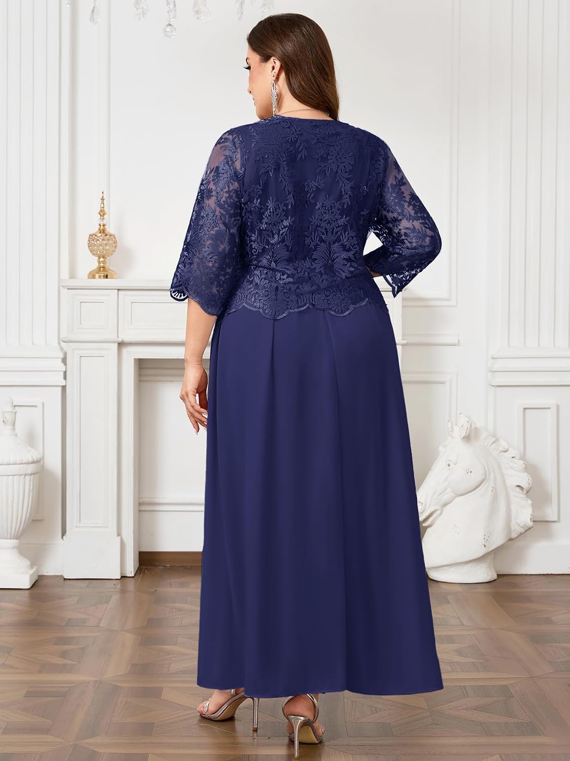 Plus Size Mother of Bride Floral Lace Maxi Dress Wrap V Neck A Line Chiffon Formal Dresses Wedding Evening Gowns image 2