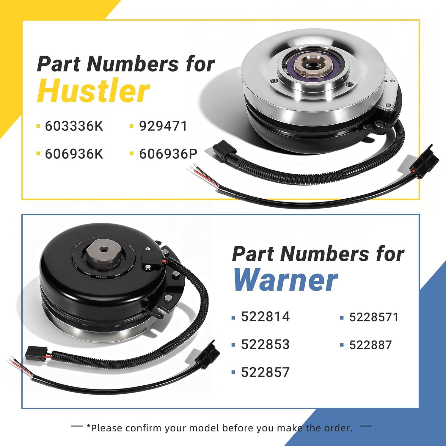 606936K HiTorque Electric PTO Clutch, 260ftlbs 603336K Billet Pulley Compatible with 54" 60" 66" 72" 104" Hustler Super Z Big Bearing with 791251 Wire Harness - Replace Warner 522887 522871